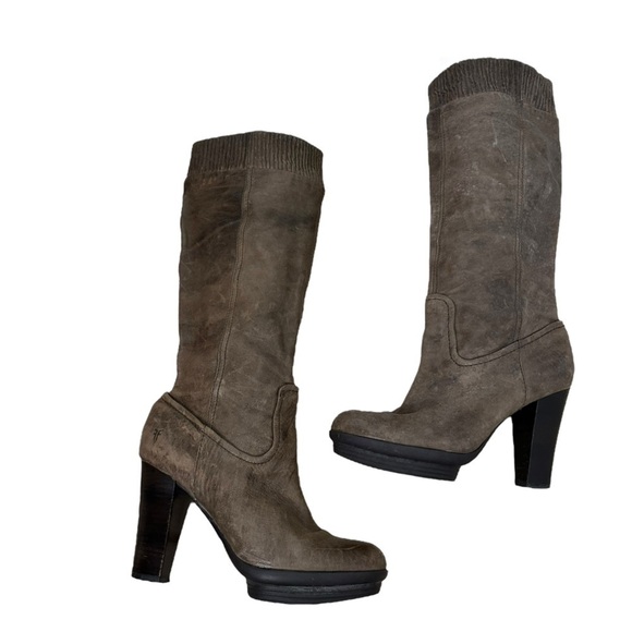 Frye Boots Knew High Brown Leather Heeled Mimi Scrunch Fall Women’s Size 6.5 - Picture 3 of 11